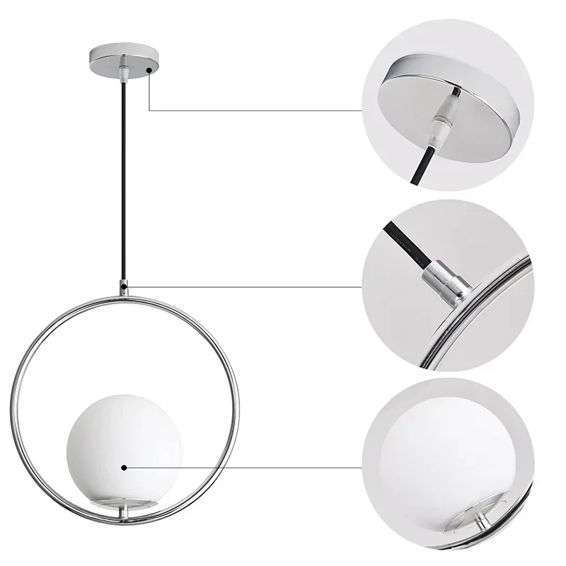 

Glass Ball Nordic Pendant Lights Modern LED Hanging Lighting for Living Room Brass/Black/Chrome Pendant Lamp
