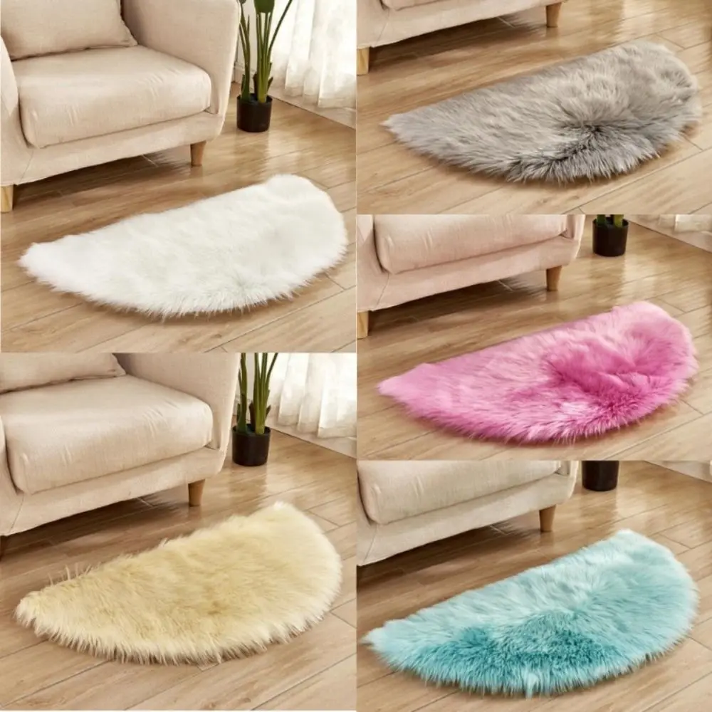 Soft Half Round Bedroom Carpets Long Plush Washable Bedside Rugs Thicken Floor Mat Bedroom