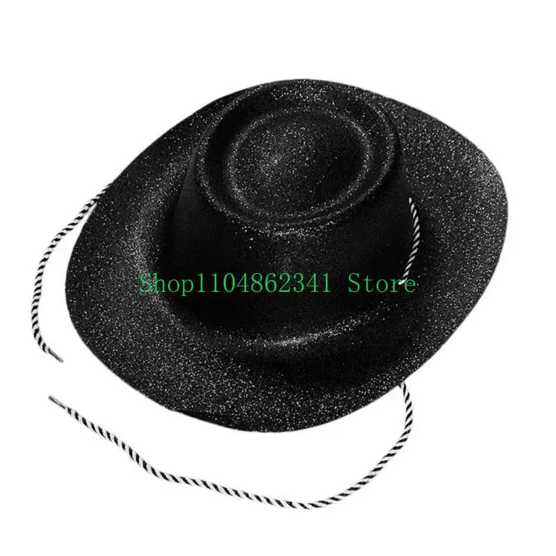 652F Novelty Glittering Plastic Fedora Hat Unisex Adult Sparkling Powder Cowboy Cap Fancy Dress Costume Accessories