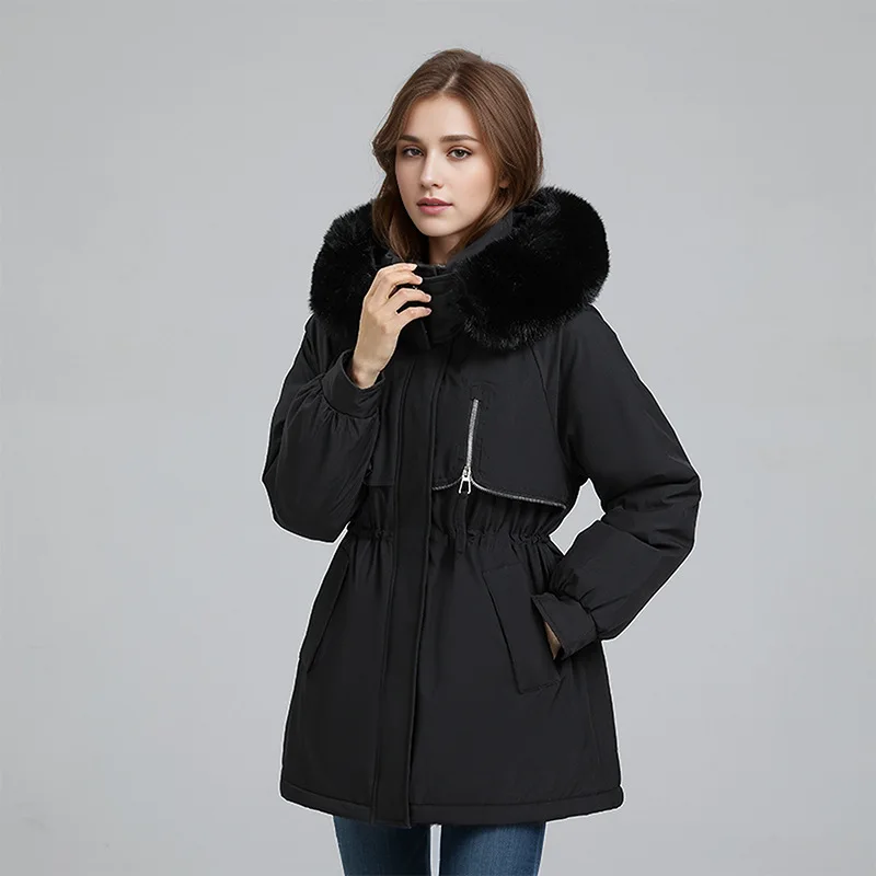 Women's Winter Parka 2024 New Female Fur Collar Thicken Warm Cotton Jacket Women Waist Drawstring Winter Jacket For Women