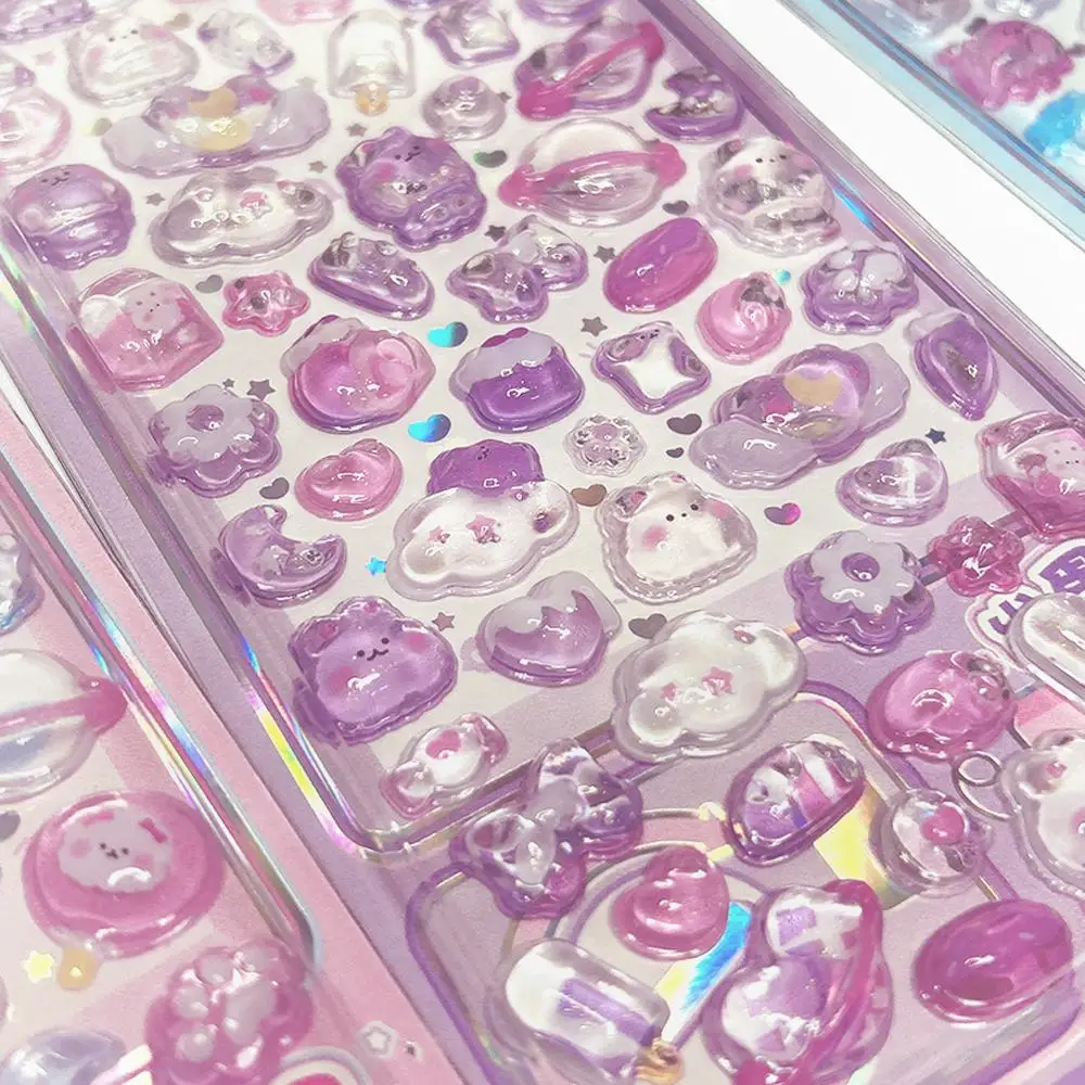 Sweet Candy Gradient Dumpling Animal 3D Crystal Resin Bubble Stickers, Transparent Jelly Texture, Soft Cute Cartoon Images, Guka Gupan DIY Materials, Girly Ins Style Journal Decoration Stickers; Can Be Used to Decorate Water Bottles, Phone Cases, Luggage, Stationery, Children's Reward Cute 3D Stickers, Random Designs view 4