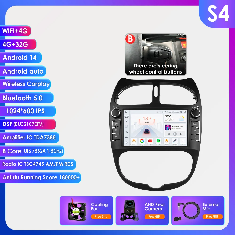 Hizpo 7862 2din Android 14 autoradio voor PEUGEOT 206 206CC 206SW 2000-2008 multimediaspeler GPS autoradio Carplay Navi