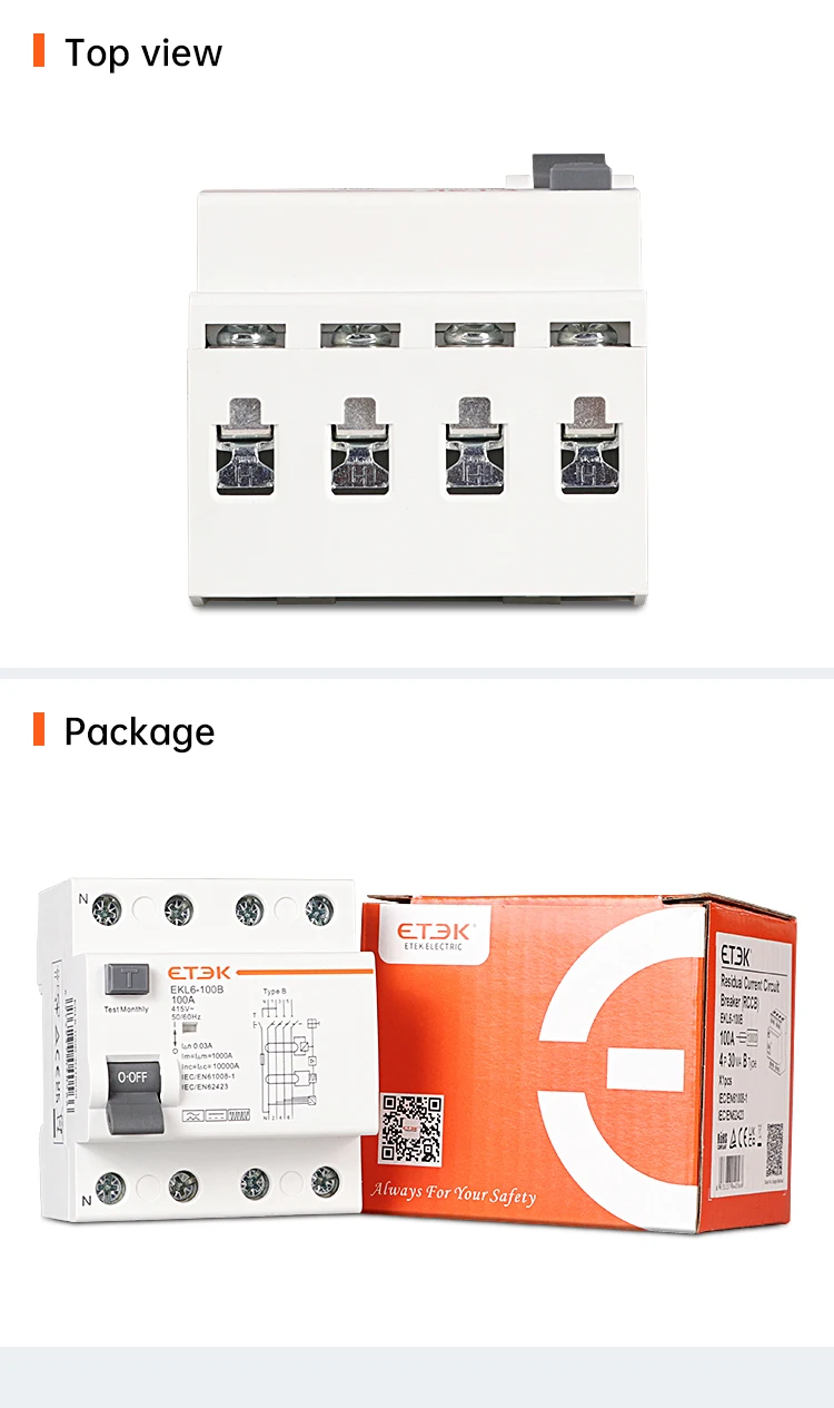 ETEK RCD RCCB Typ B Fehlerstrom-Schutzschalter für Erdung, EVSE 2P 4P 40A 63A 100A 30mA 300mA EKL6-100B DIN-Schiene 220V – Detail 15