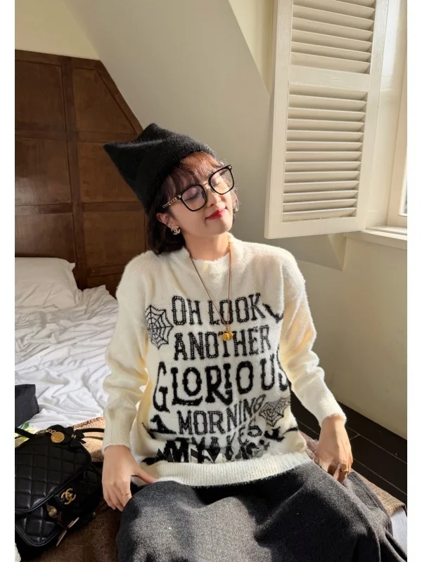 

Вязаный свитер большого размера с длинными рукавами для полных женщин: модный дизайн, эффект похудения, повседневный, из полиэфирного волокна