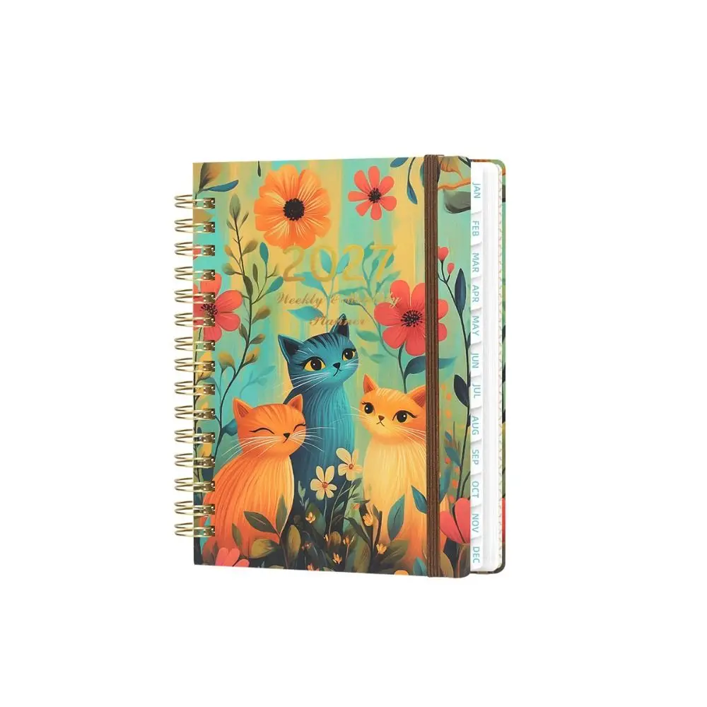 Portable Floral Pattern 2027 Schedule Book A5 Planner Reminder Agenda Book To Do List Textured PU Calendar Book Office Supplies