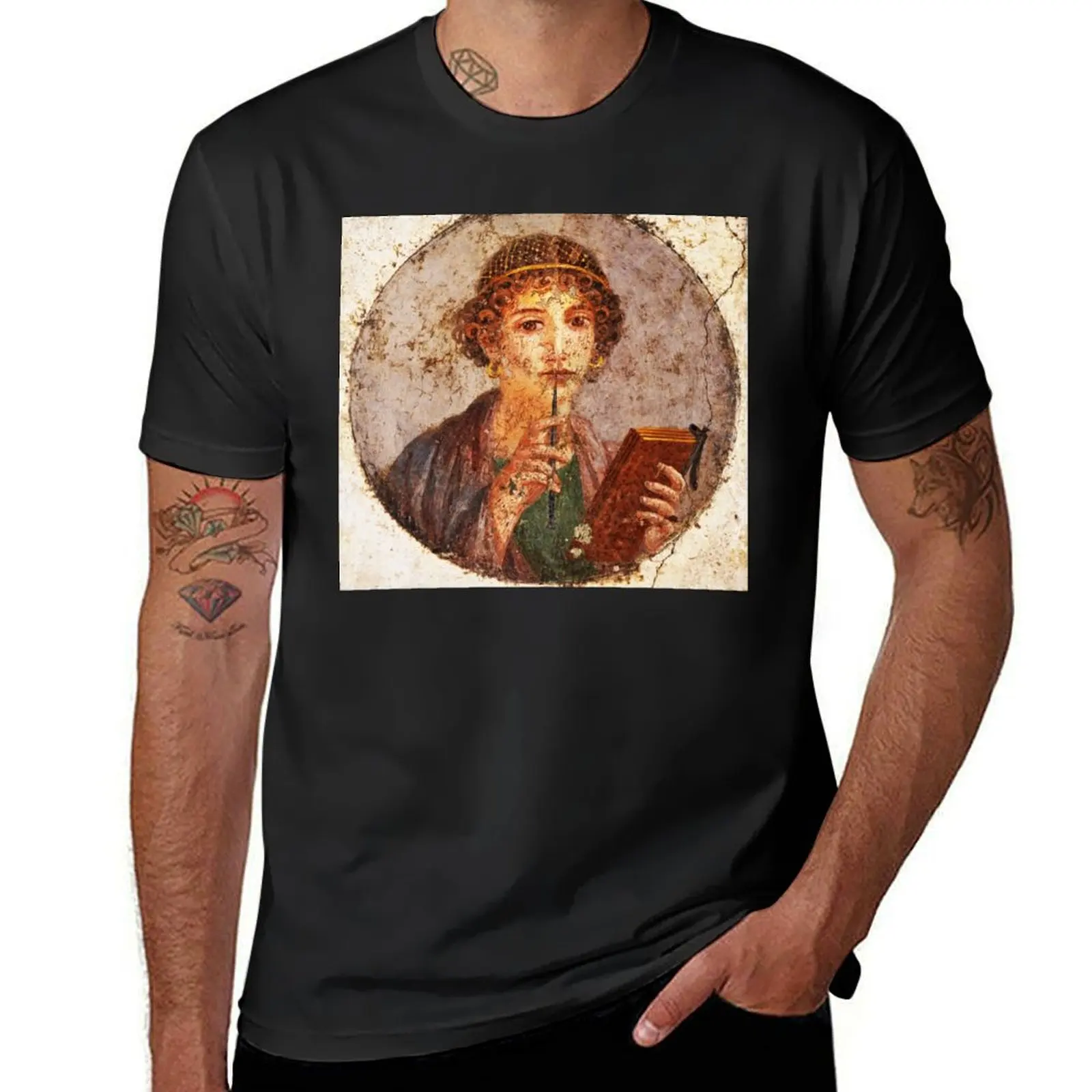 

SAPPHO POMPEII FRESCO Antique Roman Wall Painting T-Shirt plus sizes tees oversized mens big and tall t shirts