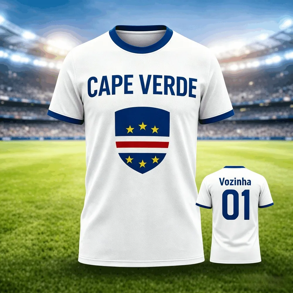 Cape Verde Summer Geometric Print Football T-shirt for Men and Women, Quick Drying Breathable Fashion Casual Comfortable Men's