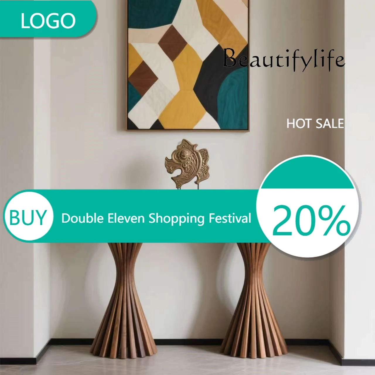 

T Household Living Room Solid Wood Entrance Table Modern Simple Wall Entry Shelf Villa Living Room