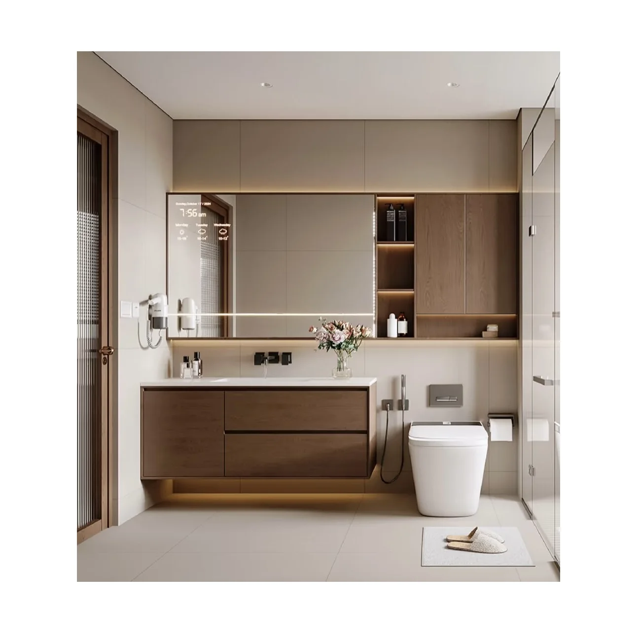 CBMMART Customized Smart Lacquer Grille Design Bathroom Cabinet Led Mirror Grid Bathroom Vanity