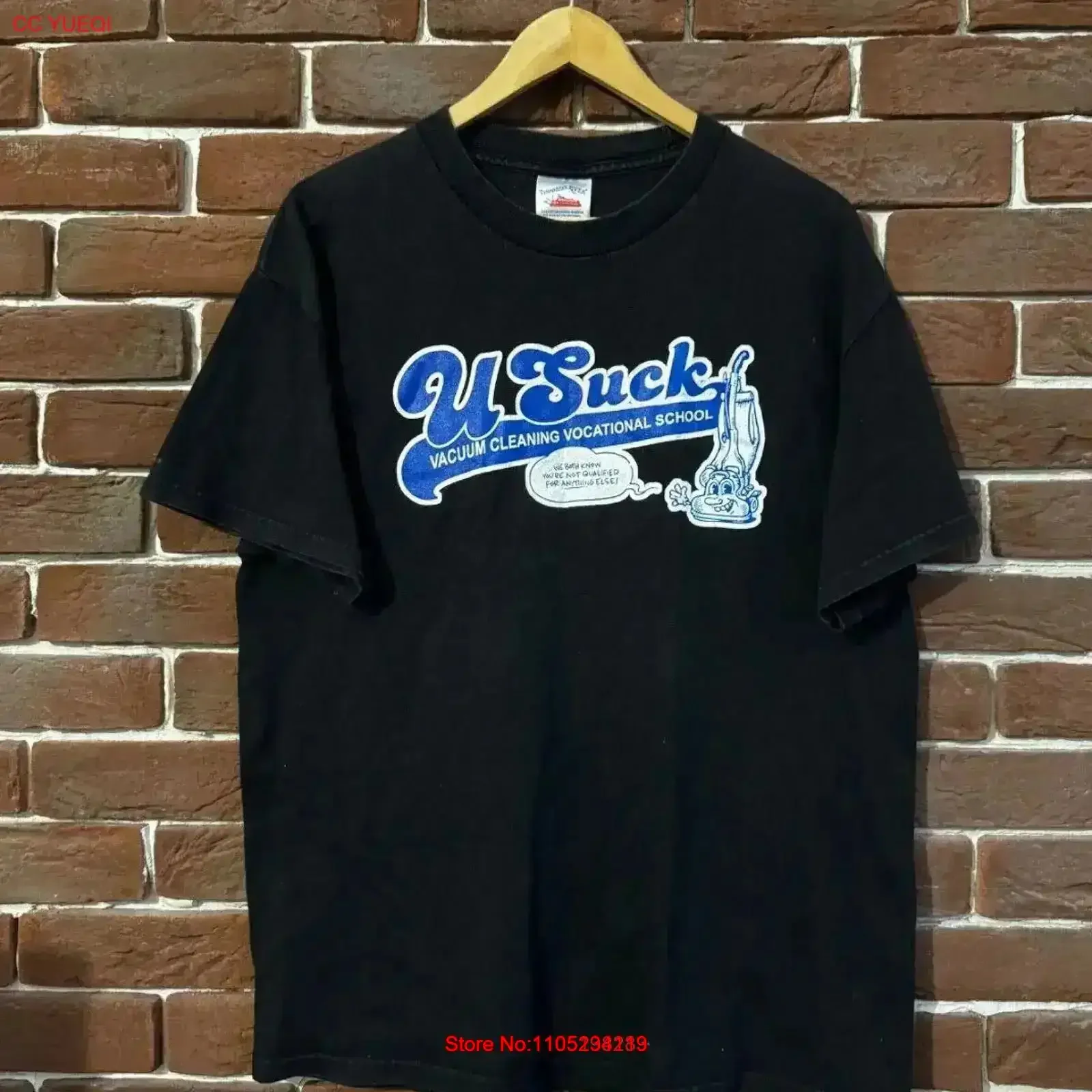 00s Vintage U Suck Funny Sentence Humor T Shirt Band Art Y2K L Black Washed fashion homme graphic Breathable Stretched vintage