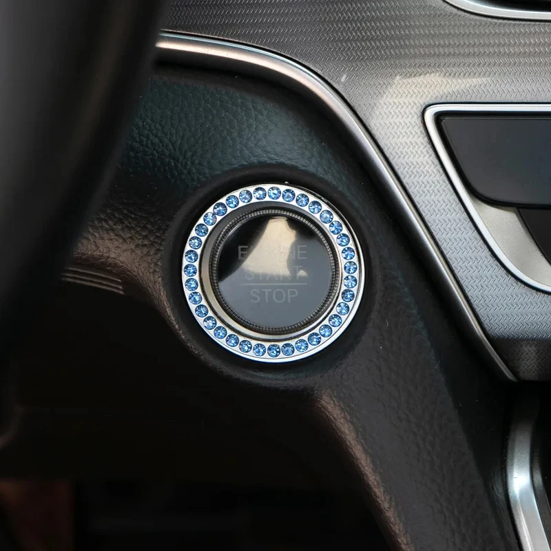 1/2/3pcs Car Accessories One-Click Start Button Decorative Ring Handmade Embedded Diamond Crystal Ignition Circle Decal Start