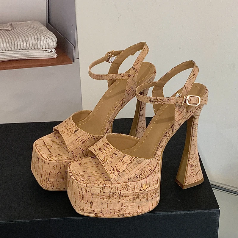 

Модные женские сандалии Aneikeh на платформе с пробковой подошвой, водонепроницаемые, с ремешком на пряжке, на высоком каблуке, для ночного клуба, выпускного вечера, летние туфли