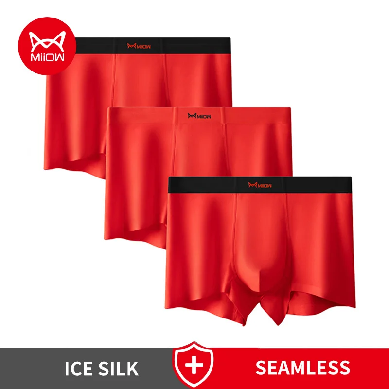MiiOW 3Pcs Soft Modal Men Underwear Boxer Shorts Natal Year Red Sexy Men's Boxershorts Male Panties Men's Underpants Boxershorts