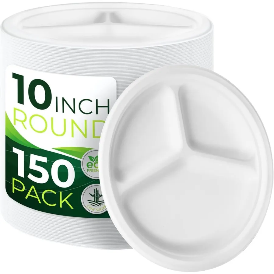 

150Piece 100 Compostable 10in Paper Plates with 3Compartment Design for Outdoor Events Heavy Duty Disposable EcoFriendly Biodeg