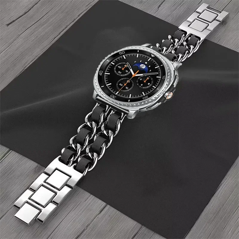Metall+Leder-Armband für Samsung Galaxy Watch 8 40/44mm Classic 46mm Edelstahl-Armband für Galaxy Watch Ultra 2025 Correa