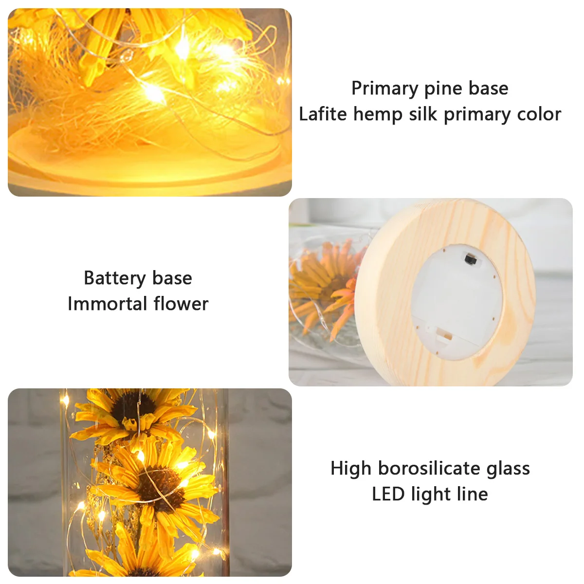 Artificial Sunflower in Glass Dome with Led Light Strip Enchanted Sunflower Lamp Anniversary Romantic Gifts for Women New