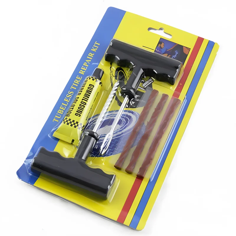Kit de Réparation pour Voiture, Vélo, Camion et Moto, Ensemble d\'Outils de Clouage, Sans Chambre à Air, Bouchon de Crevaison, Bande de Colle,