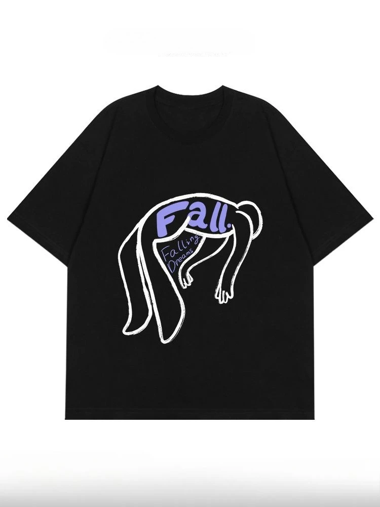 

FALL Falls Into The Abstract Niche Design Foundation Versatile Short Sleeved T-shirt Summer American High Street Men and Women
