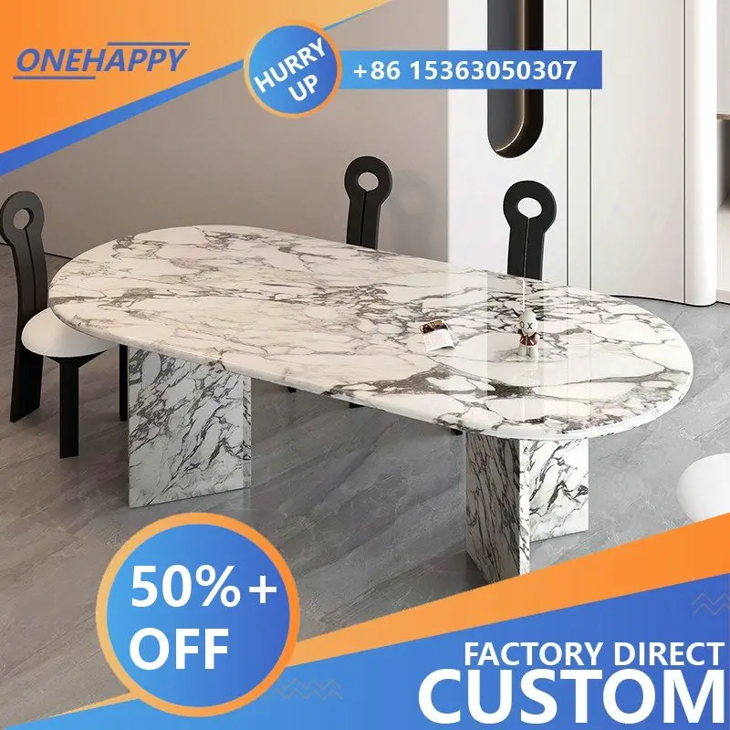 Any Size Custom Family Friendly Bulgari Marble Oval Dining Table Rounded Edge Resin Coating Scratch Safe Durable Home Furniture