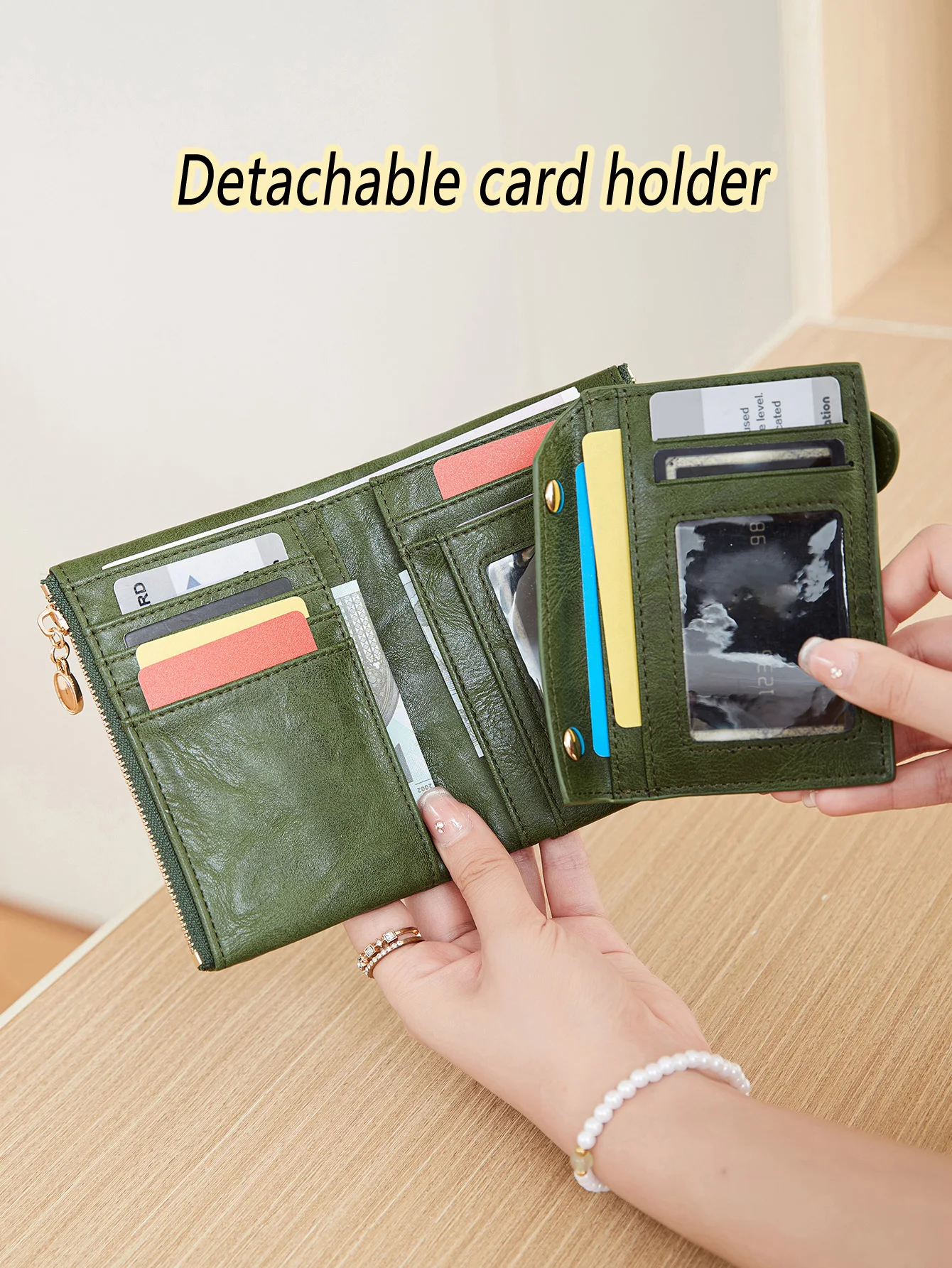 Minimalist Women's Wallet Short Three Layer Large Capacity Double Zipper Card Holder ID Card Credit Bank Card Holder Money Bag