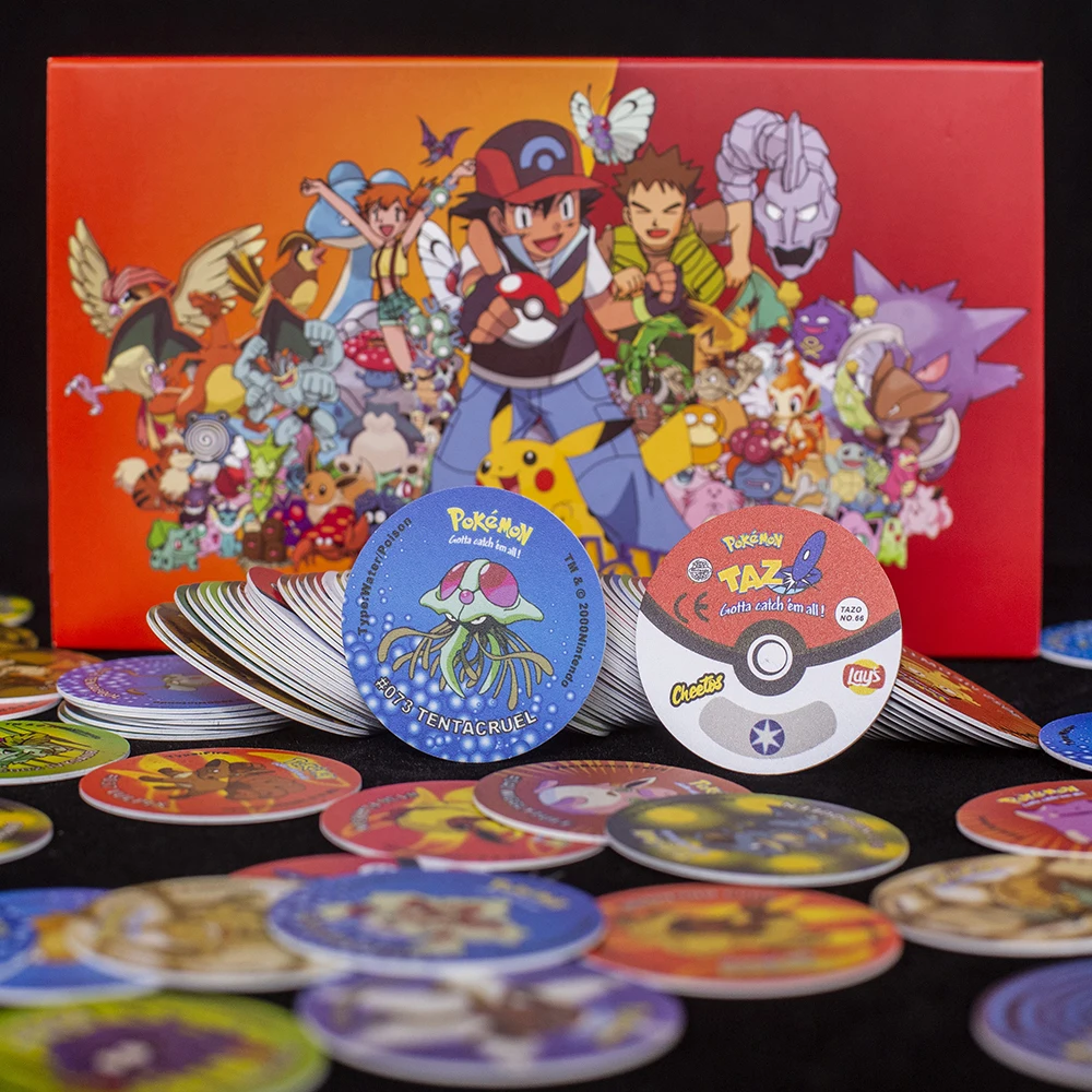 Lote De Tazos Pokemon الجيل الأول 169 قطعة مجموعة كاملة من أغطية الحليب Super Mega Master Pikachu بطاقات Tasos المستديرة