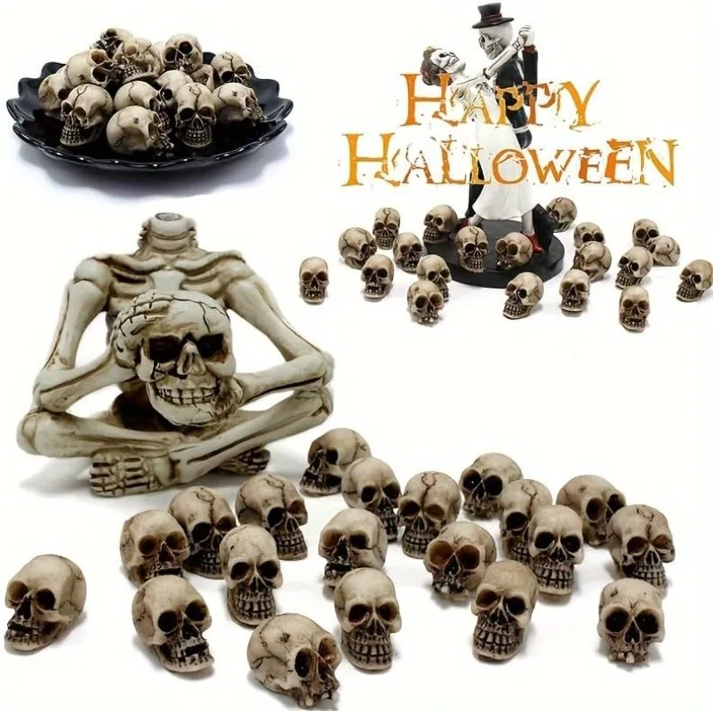 40/20Pcs Skull Sculptures Collectable Halloween Decorative Skeleton Model Festival Theme Landscape Garden Potted Plant Decor