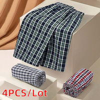 Men's Plaid Woven Boxer Shorts, Cotton Underwear, Sleep Bottoms, Male Underpants, Plus Size, M-9XL, Short, 4Pcs Lot