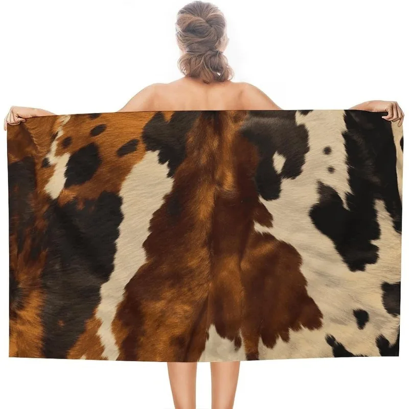 

1 Modern Abstract Leather Print Beach Towel, 27.5x55 inches, Ultra-Soft Knit Fabric, 100% Polyester, Light Brown, Ideal for Spor