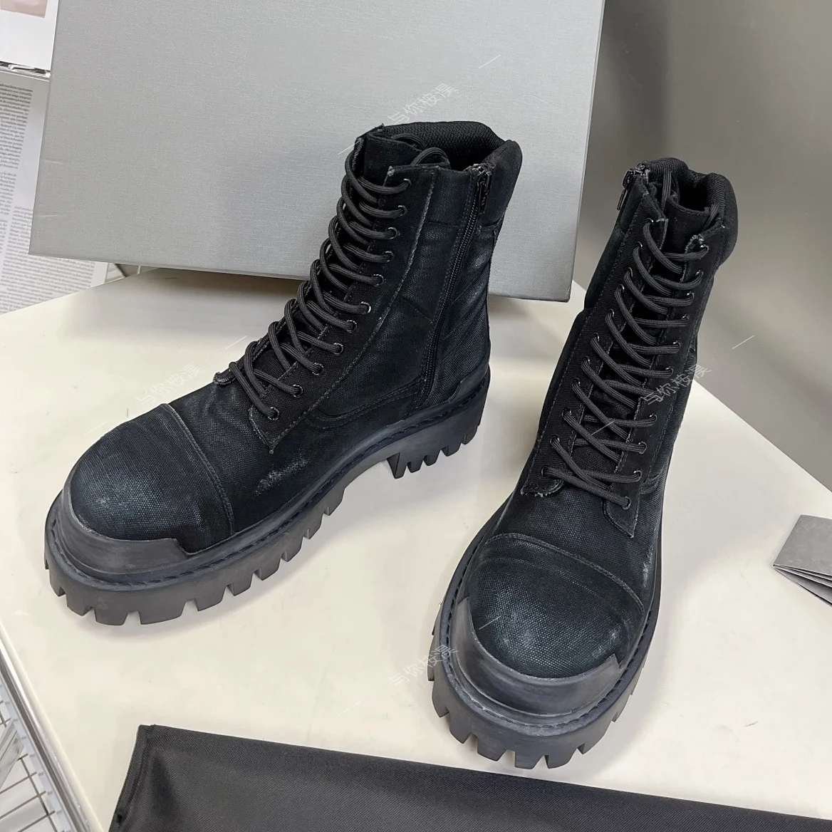 Botas hasta el tobillo con cordones y suela gruesa y punta redonda de tela de estilo británico, Botas cortas Chelsea para hombres y mujeres, Botas hechas a mano para Mujer