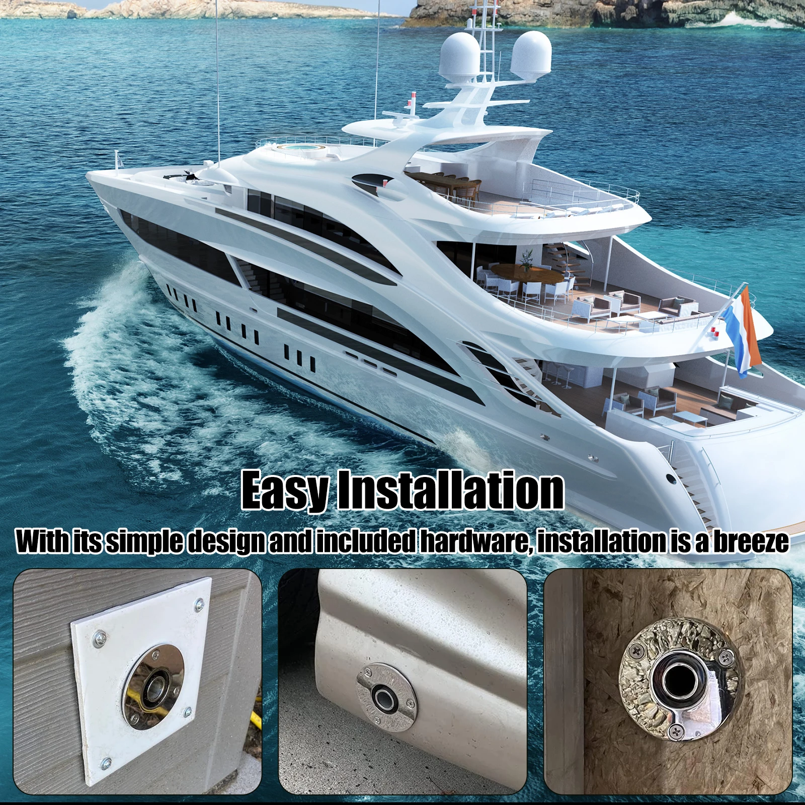 Tubo de escape de 24mm a través del casco de acero inoxidable a través del casco, tubo de montaje marino para barco, tubo de escape de calentadores diésel