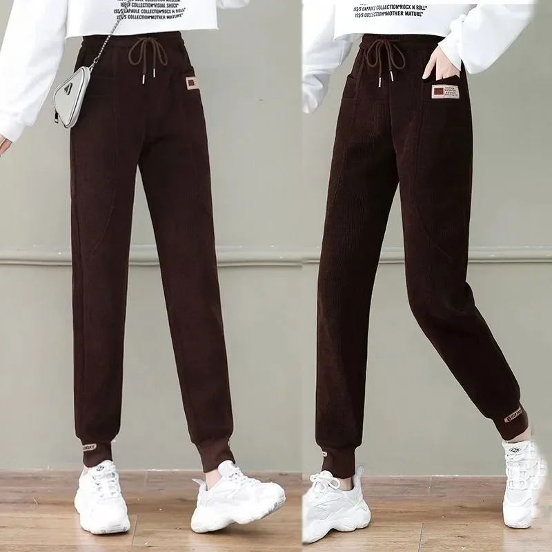 Chenille Add Velvet Padded Pants Women 2024 Autumn Winter New High Waist Trousers Joker leg Pants Lady Casual Harem Pants Female