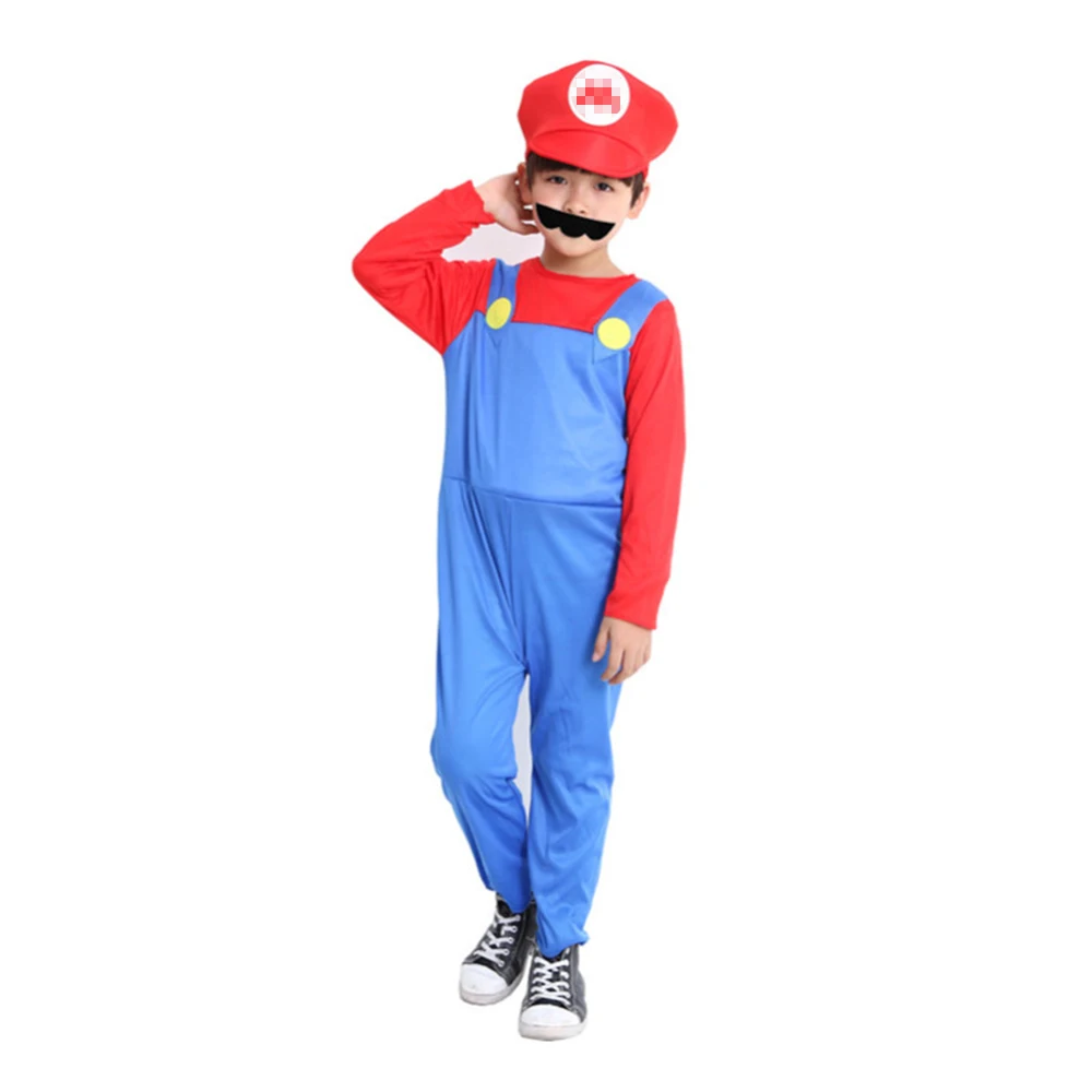 Anime Pumber Luigi Brothers przebranie na karnawał Marios chłopiec kombinezon broda zestaw kapeluszy kostium na Halloween