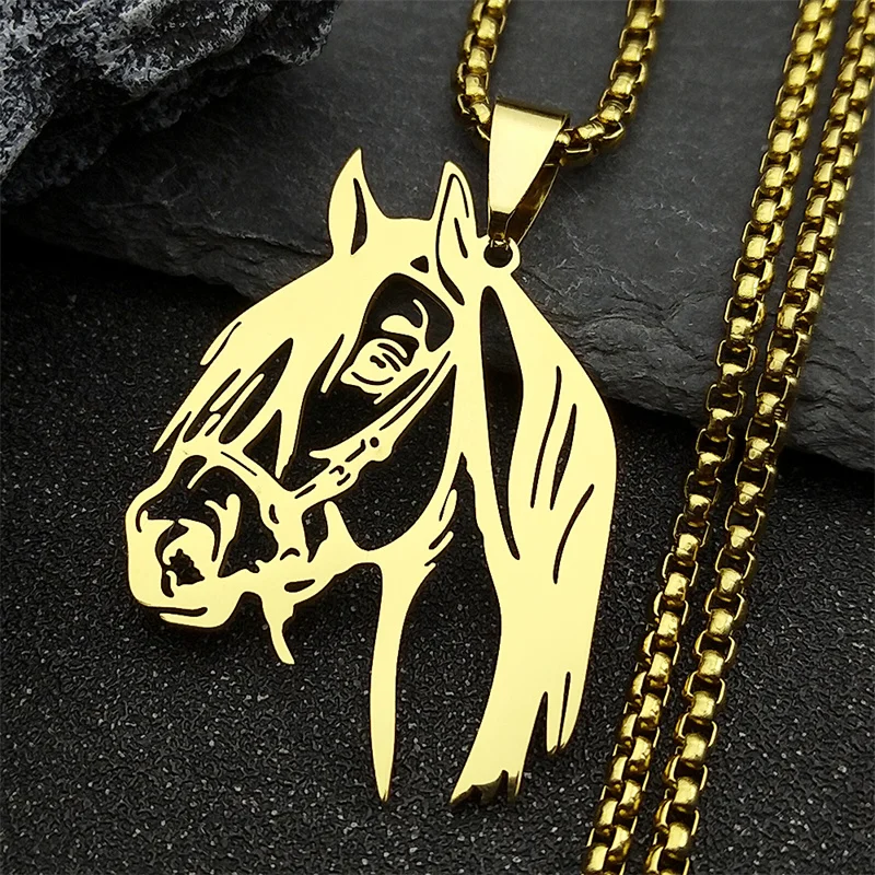 Horse Head Pendant Necklace for Women/Men Stainless Steel Animal Accessories Chain Necklaces Gift Jewelry colar masculino N2026