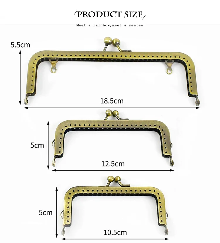 2/5Pcs 8.5-18.5cm Metal Handles for Handbag Square Brass Purse Frame Kiss Clasp DIY Sewing Brackets Wallet Handle Accessories