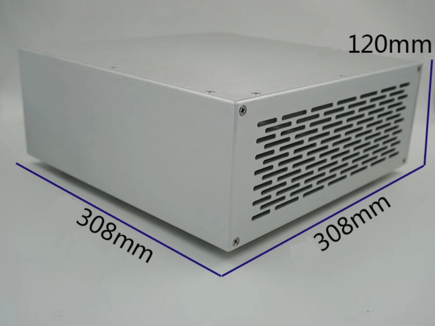 Multipurpose  all aluminum power amplifier chassis preamplifier tube amp DIY blank panel case Width 308* Depth 308* Height 120mm
