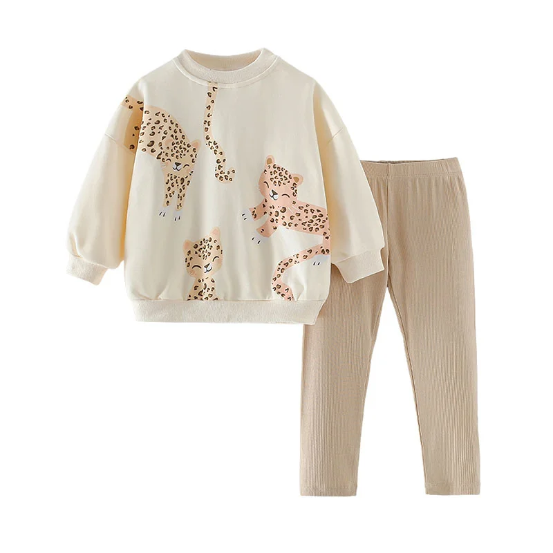 3-8T Leopard Girls Clothing Sets Kids Suits 2 Pcs Sweatshirts + Leggings Long Sleeve Baby Costume Autumn Spring Kids Outfits