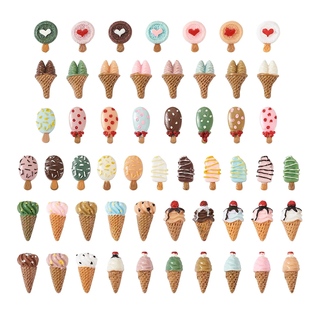 54Pcs Imitation Food Resin Cabochons Icecream Play Food Flatback Charms For Jewelry Making Hairpin Phone Embellishment Supplies