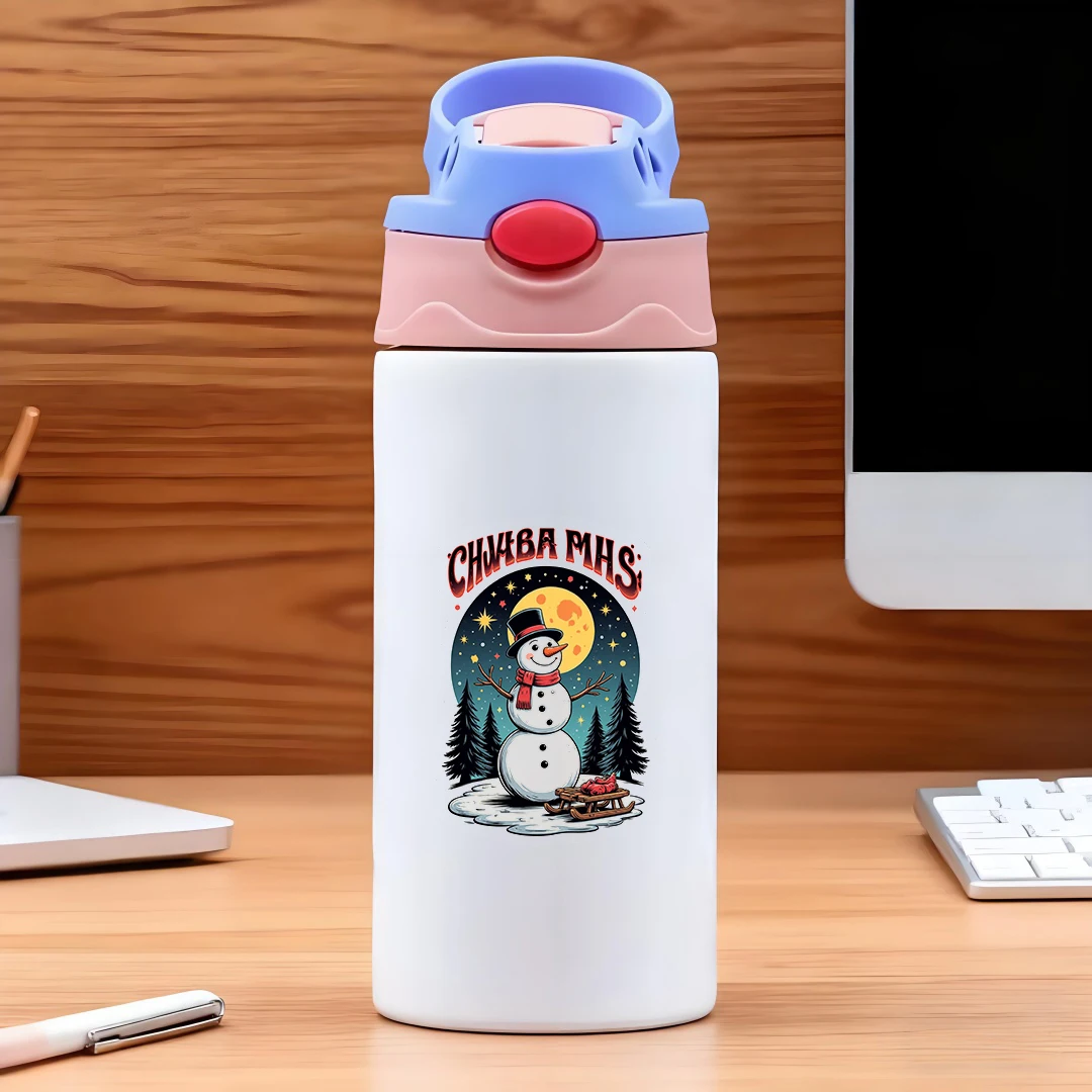 Tazza termica in acciaio inossidabile 304 + tazza di paglia con pupazzo di neve dei cartoni animati + bottiglia d'acqua portatile per bambini - musthave regalo di Natale accogliente e carino