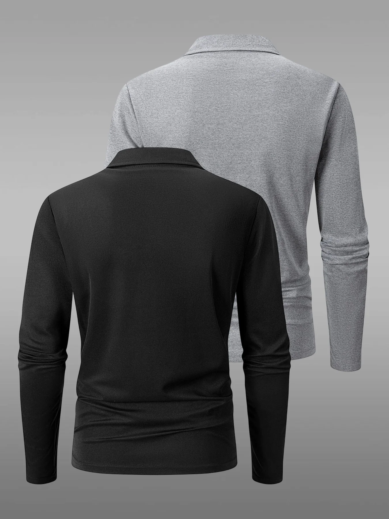 Mens 2-Pack Solid Color Long Sleeve Polo Shirts Lightweight Knit Breathable Quick Drying Polo Shirt Daily Office Travel Sports