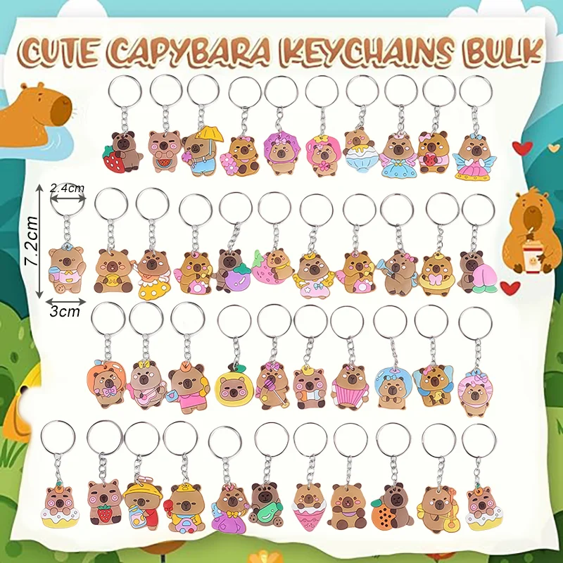 10-200 Stück Niedliche Cartoon-Capybara-Schlüsselanhänger, Geburtstags-Geschenke, Zufällige Tier-Schlüsselanhänger für Taschen und Autos, Großpackung Schlüsselanhänger für Kinder (42 Arten) – Detail 7