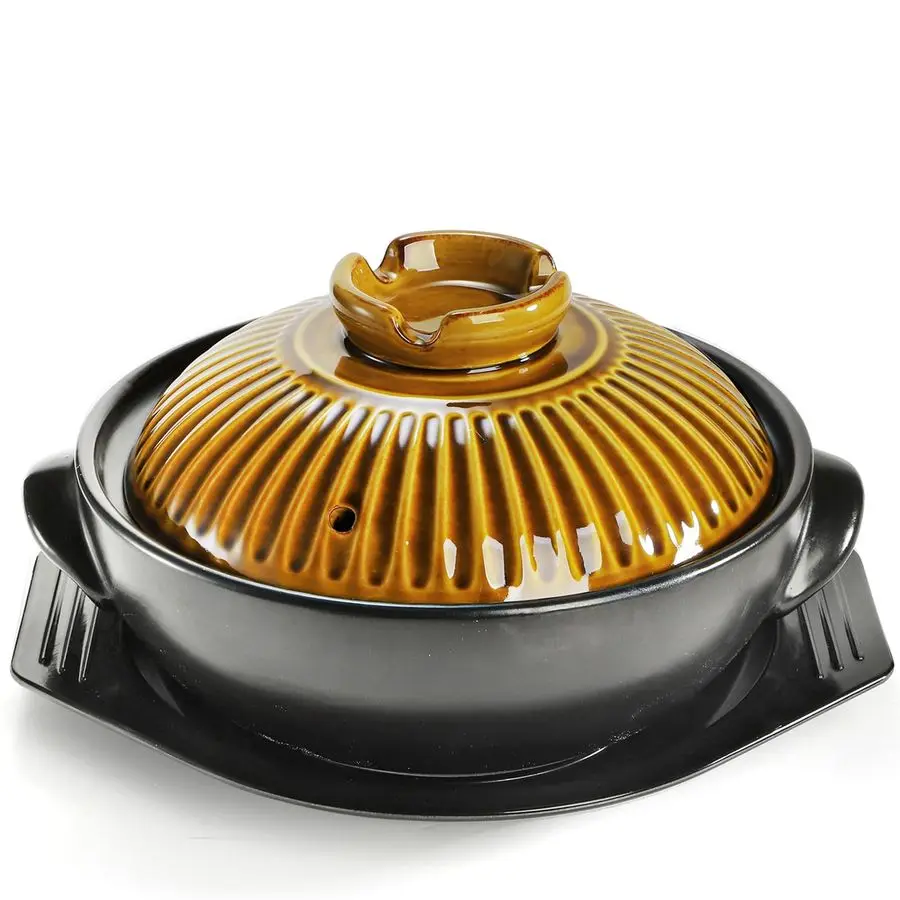 Cuenco Grande Coreano de Cerámica con Tapa y Plato, Olla de Barro de 54 oz para Cocinar, Olla Caliente para Dolsot Bibimbap, Sopa, Guisos