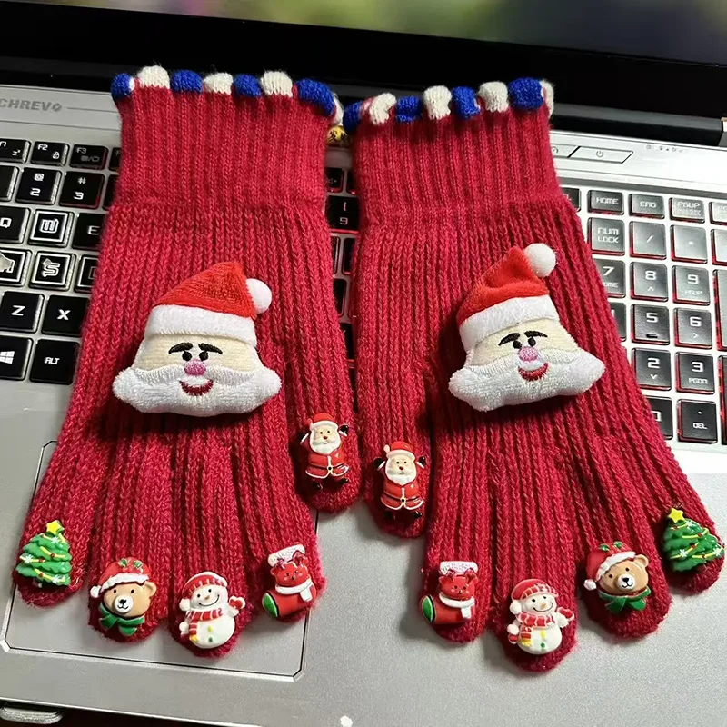 

Ручная одежда, рождественские перчатки с героями мультфильмов, утепленные вязаные перчатки с пятью пальцами, узор снеговика, забавные рождественские зимние перчатки, Новый год