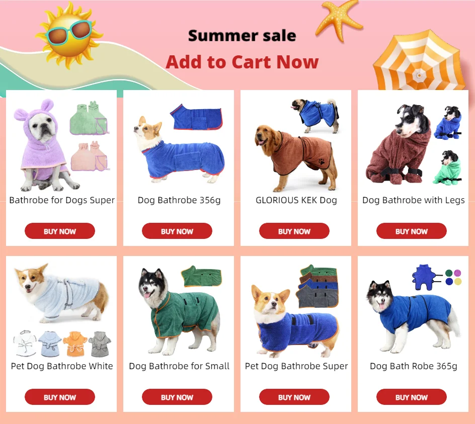 Bathrobe for Dogs Super Absorbent Fast Drying Hooded Cute Pet Bathrobe Towel for Cats Dogs Adjustable Microfiber Coat Corgi Pugs