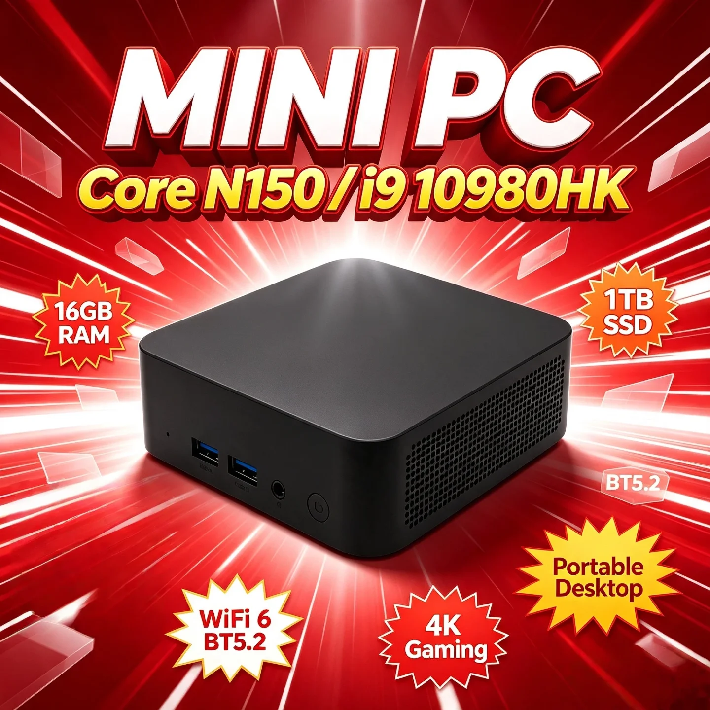 인텔 코어 i9 10980HK N150 2026 미니 PC 16GB 램 1TB SSD WiFi 6 BT5.2 4K 게이밍 휴대용 데스크탑 프로 유닛