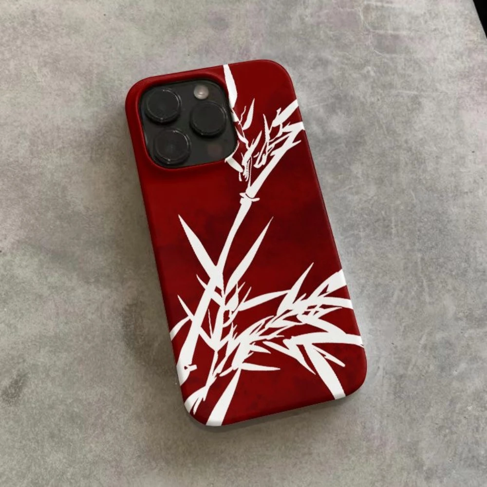 النمط الصيني الأحمر الخيزران نمط الرجعية الجمالية قضية الهاتف آيفون 17 16 15 14 11 12 13 برو ماكس الهواء زائد الغطاء الخلفي