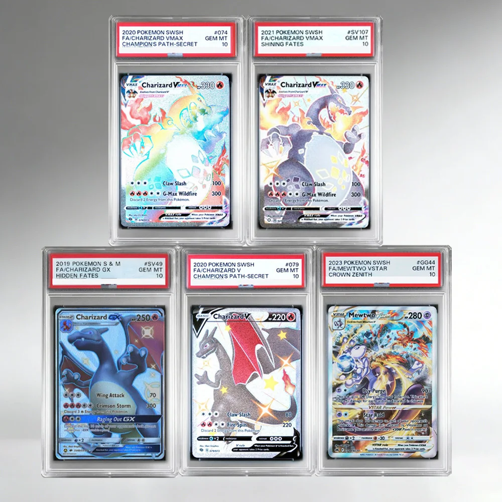 

DIY Anime PTCG Rating Card English SWSH CHARIZARD MEWTWO Flash Card Classic Anime Game Card Label Card High Quality Replica Card