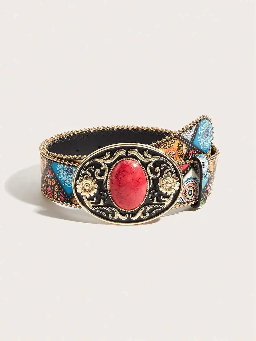 1pc Bohemian Retro Rhinestone Metal Western Cowgirl Fashion Belt, Suitable For Skirts, Dresses, Daily Wear, Fashion Style,