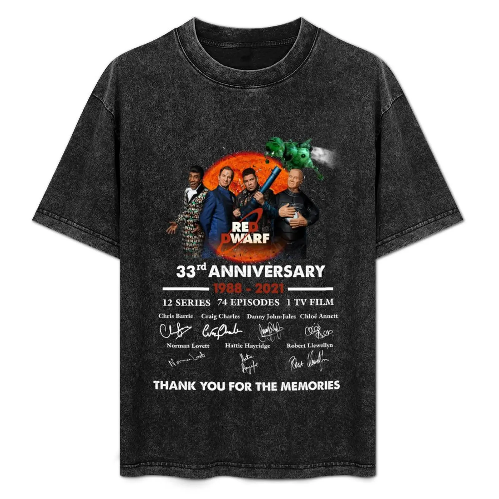 

Red Dwarf 33rd Anniversary Signature Fan Memories, Cat Red Moon T-Shirt Work Utility Short Sleeve Shirt