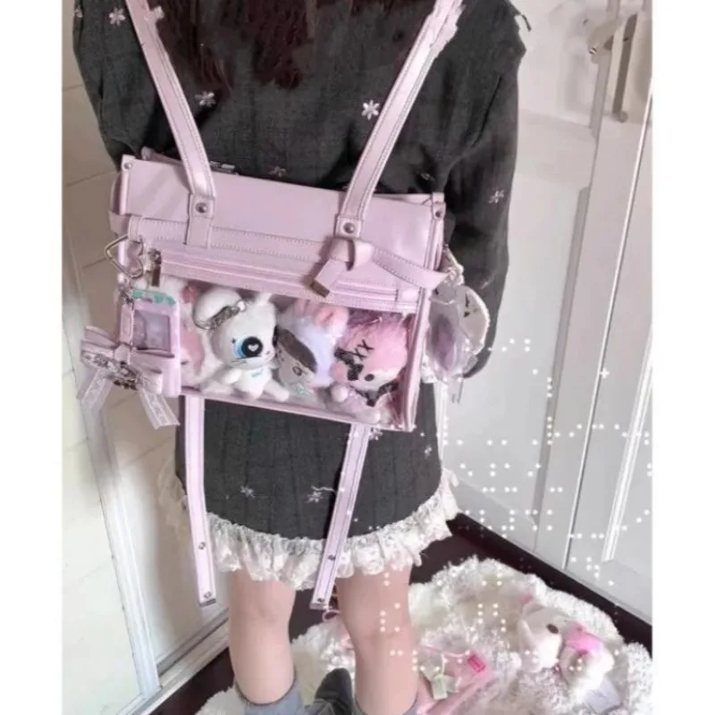 

Sweet Cute Pink Tote Bag Women Anime Transparent Large Capacity Ita Bag Ladies Academy Style Uniform Multi Functional Backpack