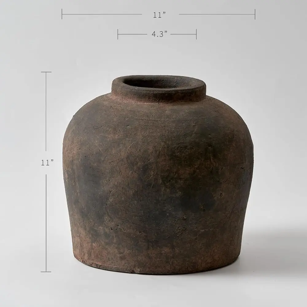 Eleventh-Inch Zen-Inspired Brown Ceramic Vase for Rustic Home Decor and Flower Arrangements